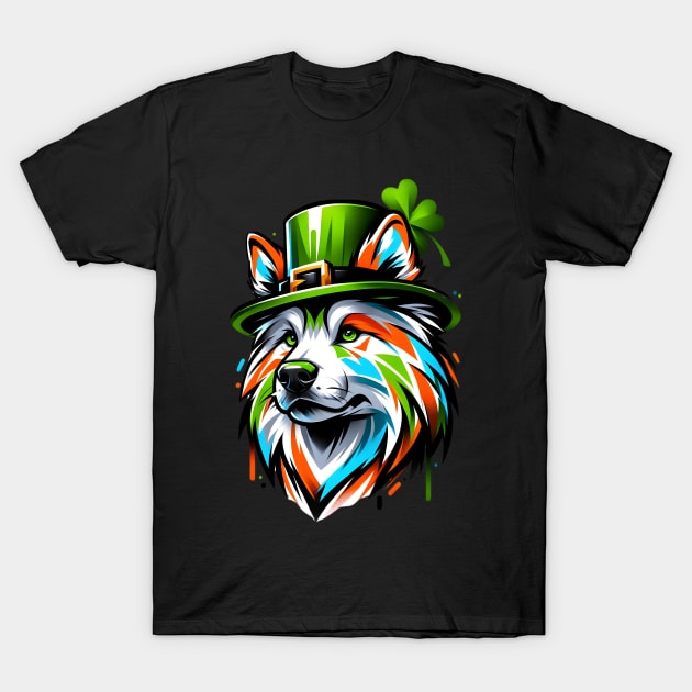 Chinook Dog in Leprechaun Hat for Saint Patrick's Day T-Shirt by ArtRUs